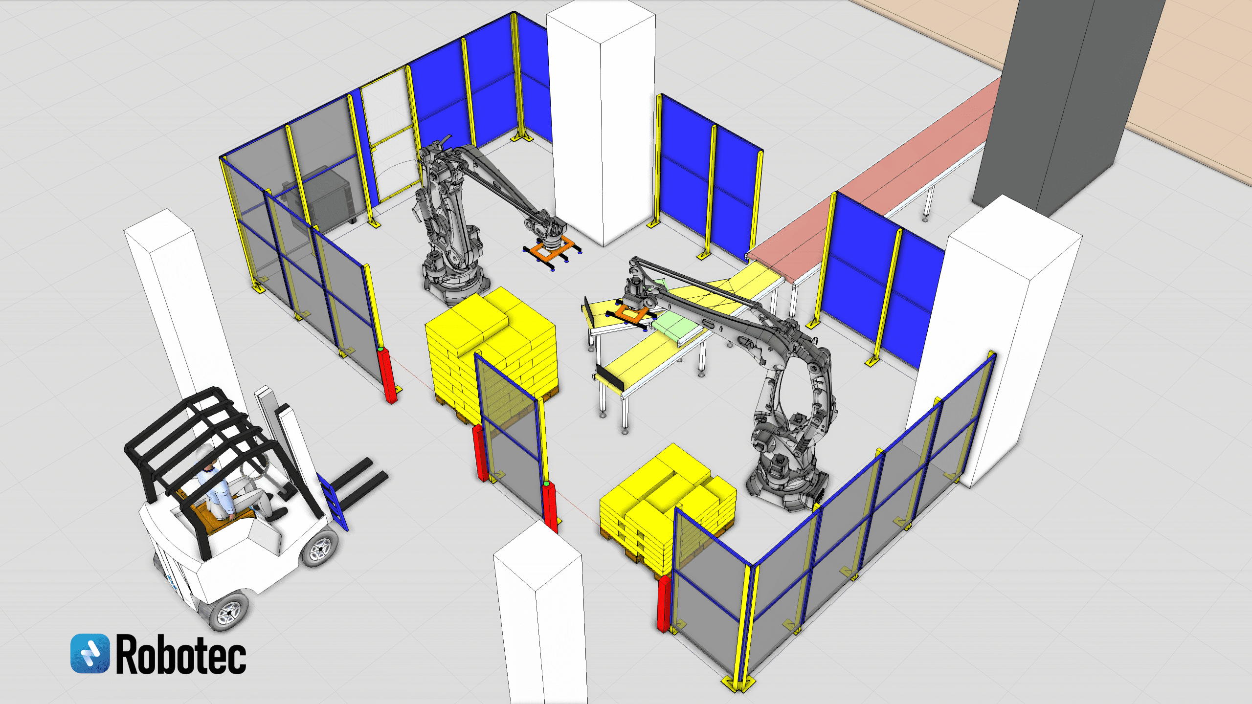 Robot palletizer stacking bags on pallet